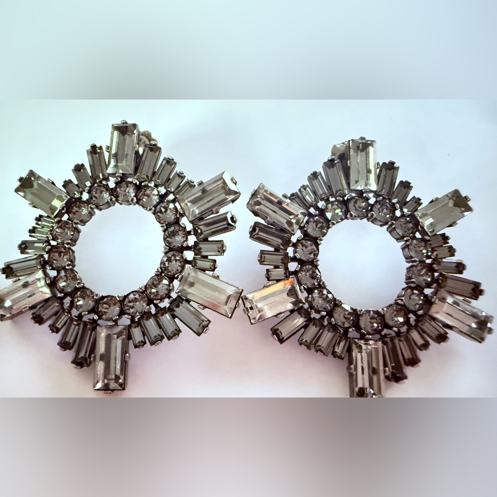 Authentic Amina Muaddi Begum crystal-embellished earrings in gray color - 1.7 in